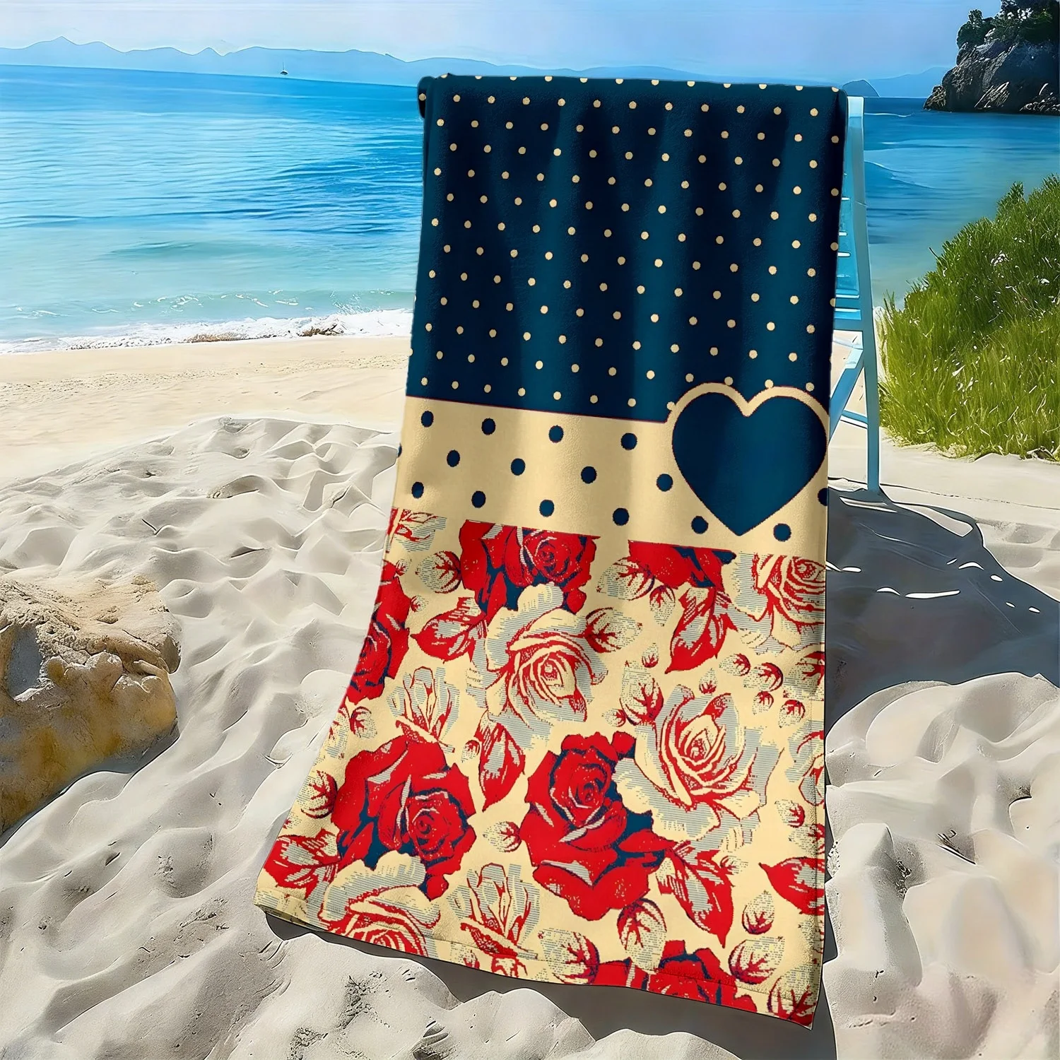 Retro polka dot heart-shaped rose polyester microfiber beach towel is highly absorbent, suitable for swimming and beach outings
Retro polka dot heart-shaped rose polyester microfiber beach towel is highly absorbent, suitable for swimming and beach outings