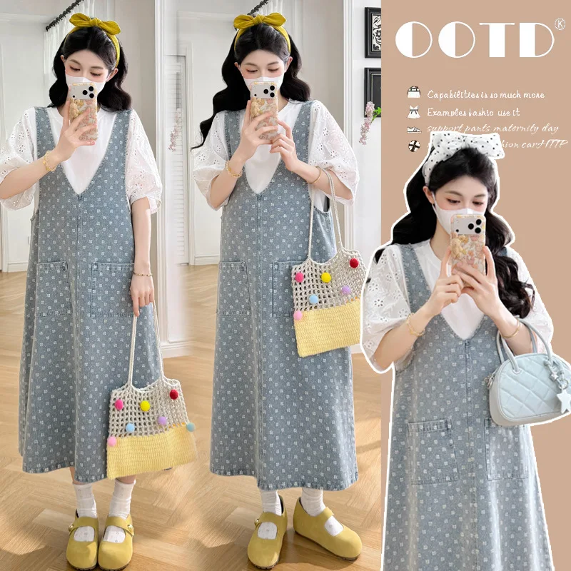 Maternity Clothes Summer 2026 White Hollow Out Tops and Print Denim Pinafore Dress for Pregnant Women Casual Homewear
Maternity Clothes Summer 2026 White Hollow Out Tops and Print Denim Pinafore Dress for Pregnant Women Casual Homewear