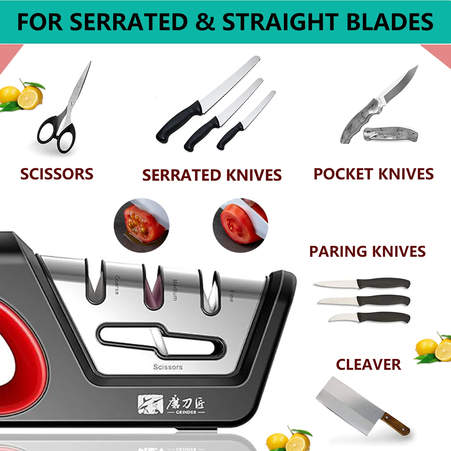 4-in-1 Kitchen Knife Sharpening Kit 3-Stage Sharpener Restores, Revives, and Polishes Blades + Repairs Scissors 
4-in-1 Kitchen Knife Sharpening Kit 3-Stage Sharpener Restores, Revives, and Polishes Blades + Repairs Scissors