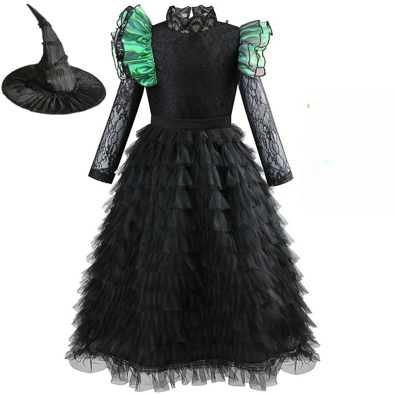Костюм для косплея Wicked, черное платье Эльфабы, плащ для детей, шляпа с короной, полный комплект, аксессуары для карнавальной одежды на Хэллоуин для девочек
Костюм для косплея Wicked, черное платье Эльфабы, плащ для детей, шляпа с короной, полный комплект, аксессуары для карнавальной одежды на Хэллоуин для девочек
