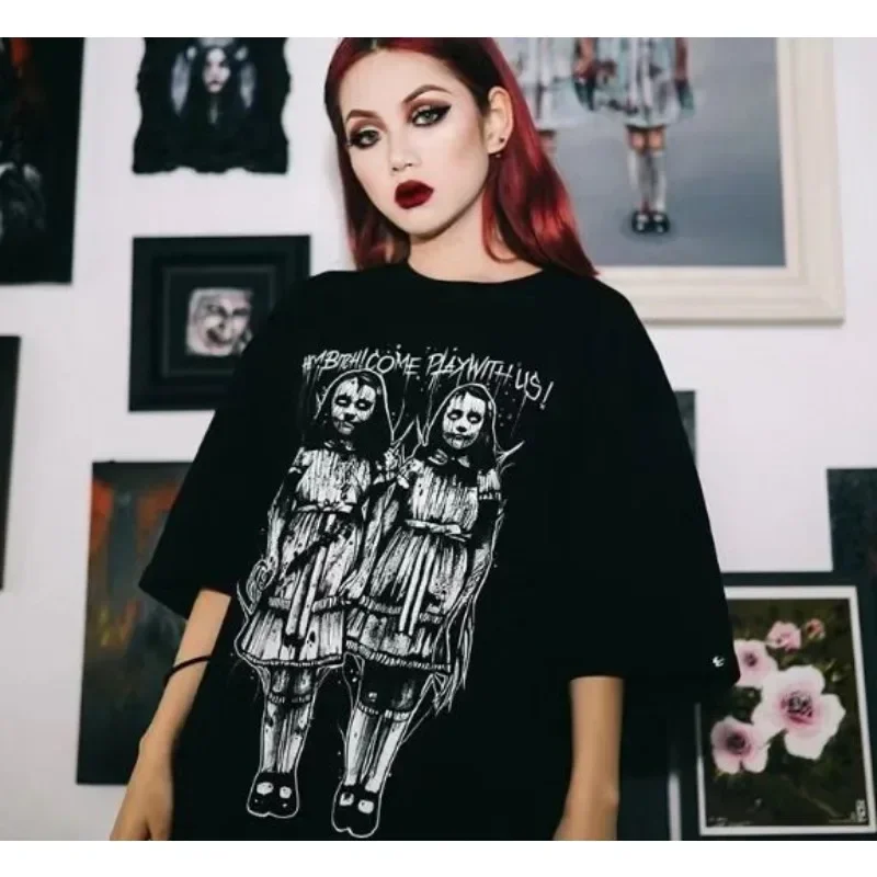 COTTON Women Gothic T Shirt Creepy Twin Girls Skull Printed Harajuku Novelty Clothing Tops Mutated Rock T-shirt Women Clothes
COTTON Women Gothic T Shirt Creepy Twin Girls Skull Printed Harajuku Novelty Clothing Tops Mutated Rock T-shirt Women Clothes