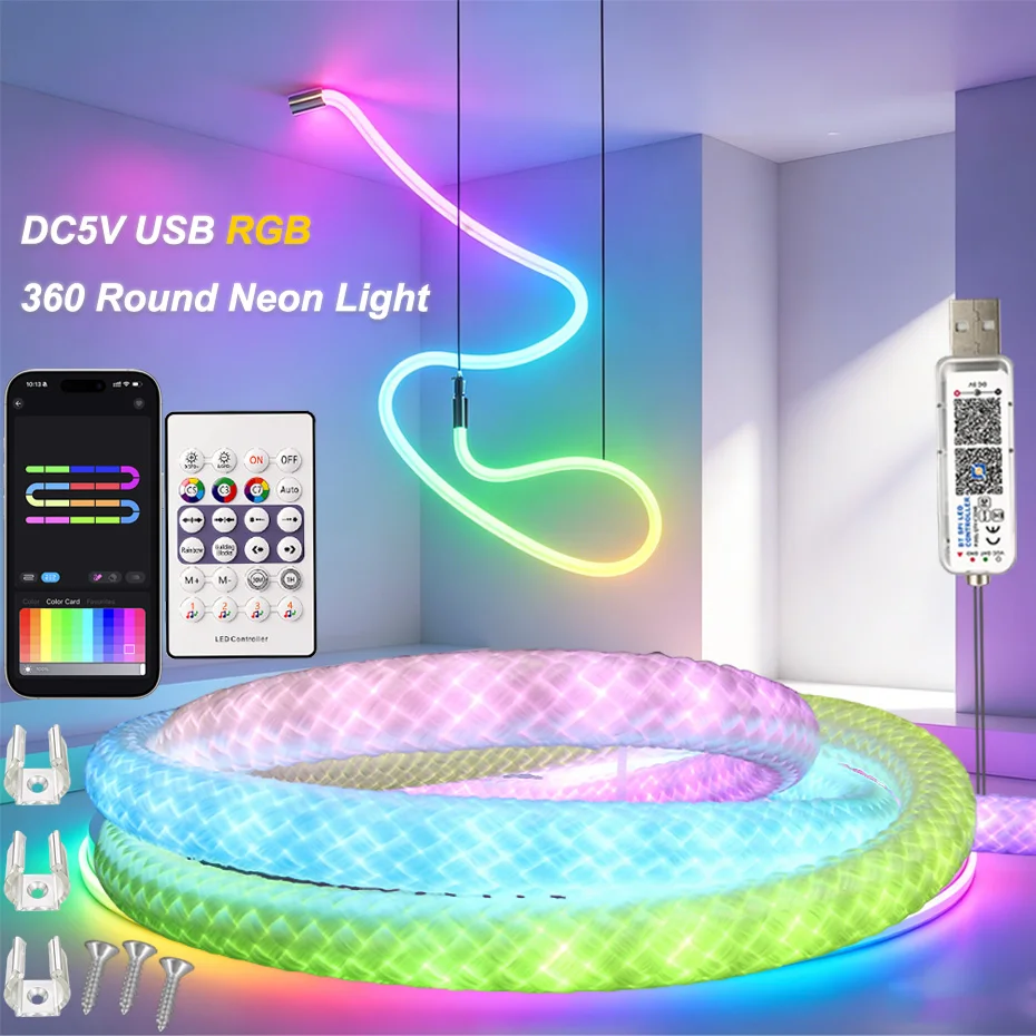 Smart 360° Round Reticulate Neon Light DC5V USB RGBIC 67LEDs/m 1m-5m IP67 Waterproof Flexible Rope with Remote Music Sync
Smart 360° Round Reticulate Neon Light DC5V USB RGBIC 67LEDs/m 1m-5m IP67 Waterproof Flexible Rope with Remote Music Sync