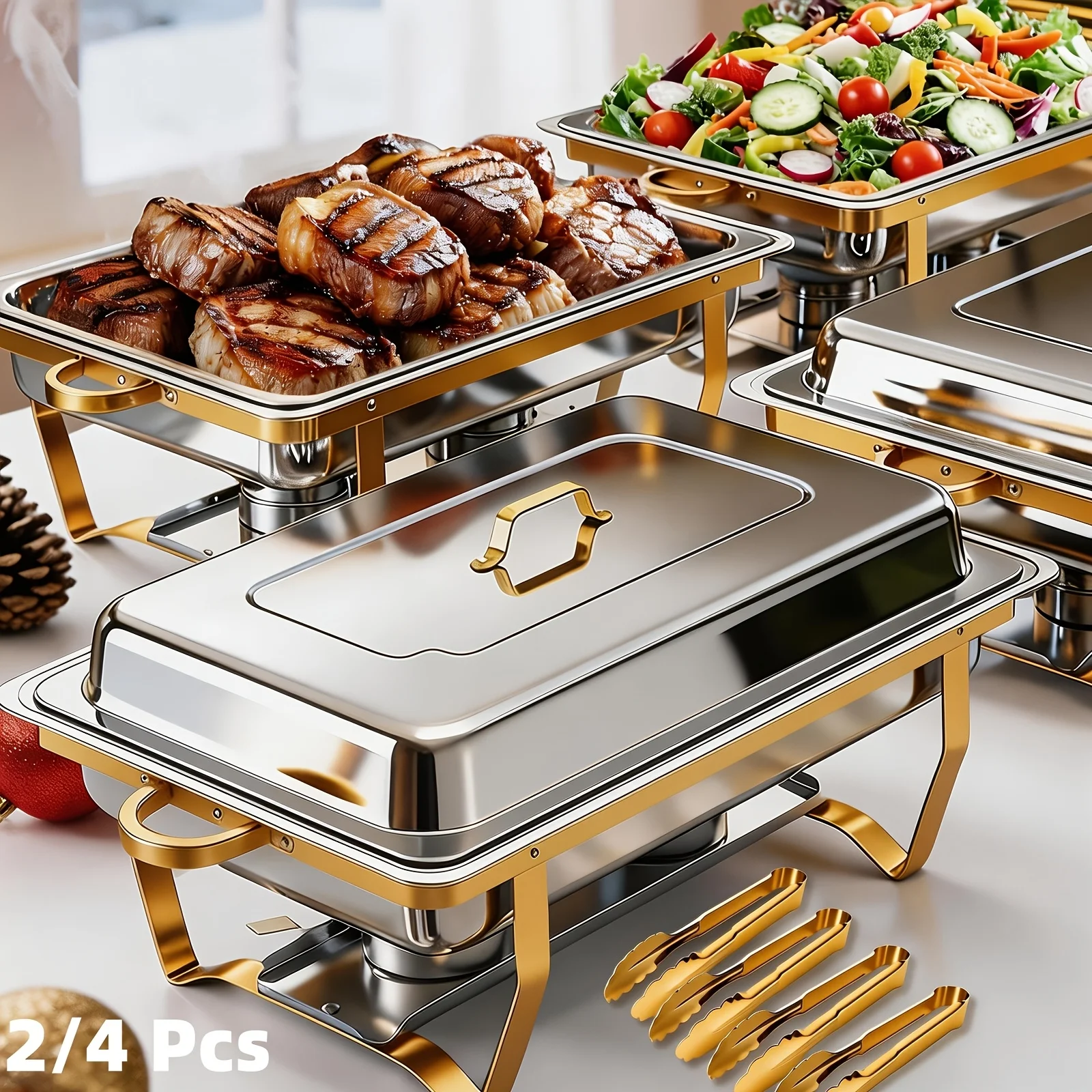 Buffet Chafing Dish Set, 2/4 Pack 9QT, Sturdy High Grade Food Warmers, Elegant Golden and Silvery, Food Clamps Included, Complete Set, Only for Cooking
Buffet Chafing Dish Set, 2/4 Pack 9QT, Sturdy High Grade Food Warmers, Elegant Golden and Silvery, Food Clamps Included, Complete Set, Only for Cooking