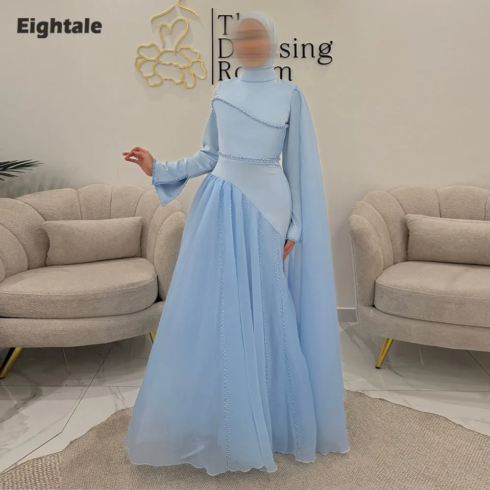 Eightale Arabic Evening Dress High Neck Prom Gown Customized Beaded Long Sleeve Muslim A-Line Light Blue Wedding Party Dress
Eightale Arabic Evening Dress High Neck Prom Gown Customized Beaded Long Sleeve Muslim A-Line Light Blue Wedding Party Dress
