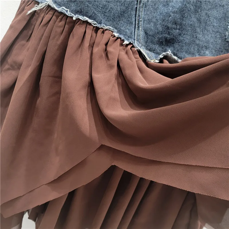 Asymmetrical Denim Skirt with an Edgy Twist. This A-line mini in vintage blue & brown offers a flattering, bold silhouette.
Asymmetrical Denim Skirt with an Edgy Twist. This A-line mini in vintage blue & brown offers a flattering, bold silhouette.