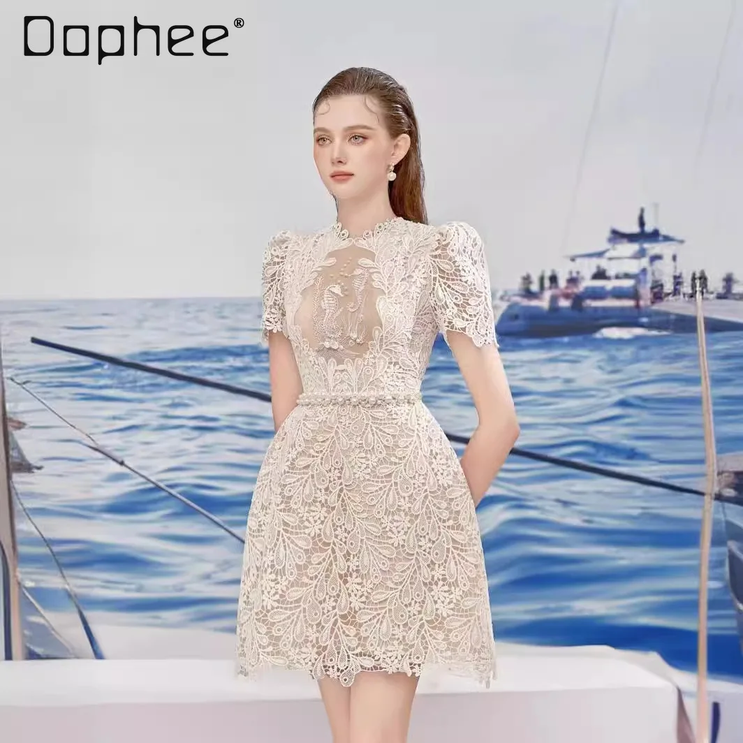 Summer Sweet Beige Water Soluble Lace Floral Dress Ladies High-end 2024 New Elegant Short Sleeve Slim Short Dresses for Women
Summer Sweet Beige Water Soluble Lace Floral Dress Ladies High-end 2024 New Elegant Short Sleeve Slim Short Dresses for Women