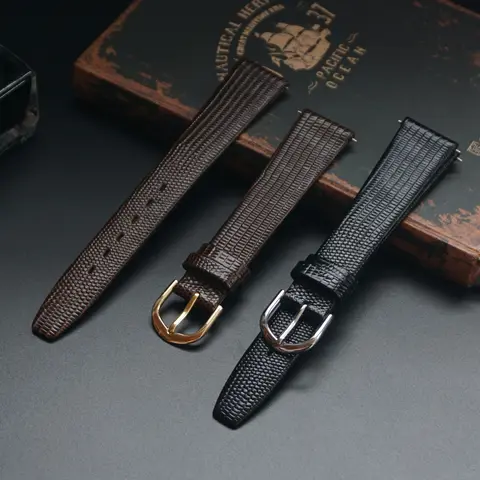 AMHUGE 12mm 14mm 16mm 17mm 18mm 19mm 20mm 21mm Vintage Watch Strap Lizard Embossed Calf Genuine Leather Thin and Soft Watch Band