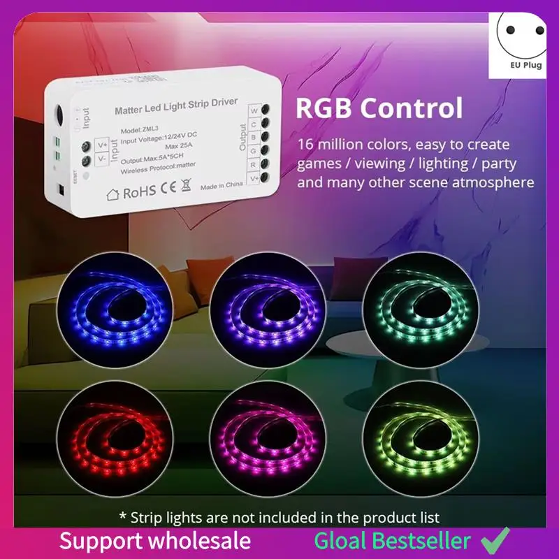 A38M Matter Over Wifi LED Strip Light Controller RGBCW Smart Led Driver Works For Homekit Smartthings Alexa Google EU Plug
A38M Matter Over Wifi LED Strip Light Controller RGBCW Smart Led Driver Works For Homekit Smartthings Alexa Google EU Plug