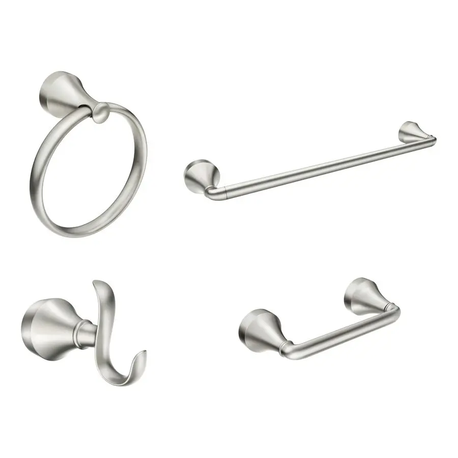 Wellton Brushed Nickel 4Piece Bathroom Accessory Collection, Includes Towel Ring, Robe Hook, Towel Bar, and Pivoting Toilet Pape
Wellton Brushed Nickel 4Piece Bathroom Accessory Collection, Includes Towel Ring, Robe Hook, Towel Bar, and Pivoting Toilet Pape