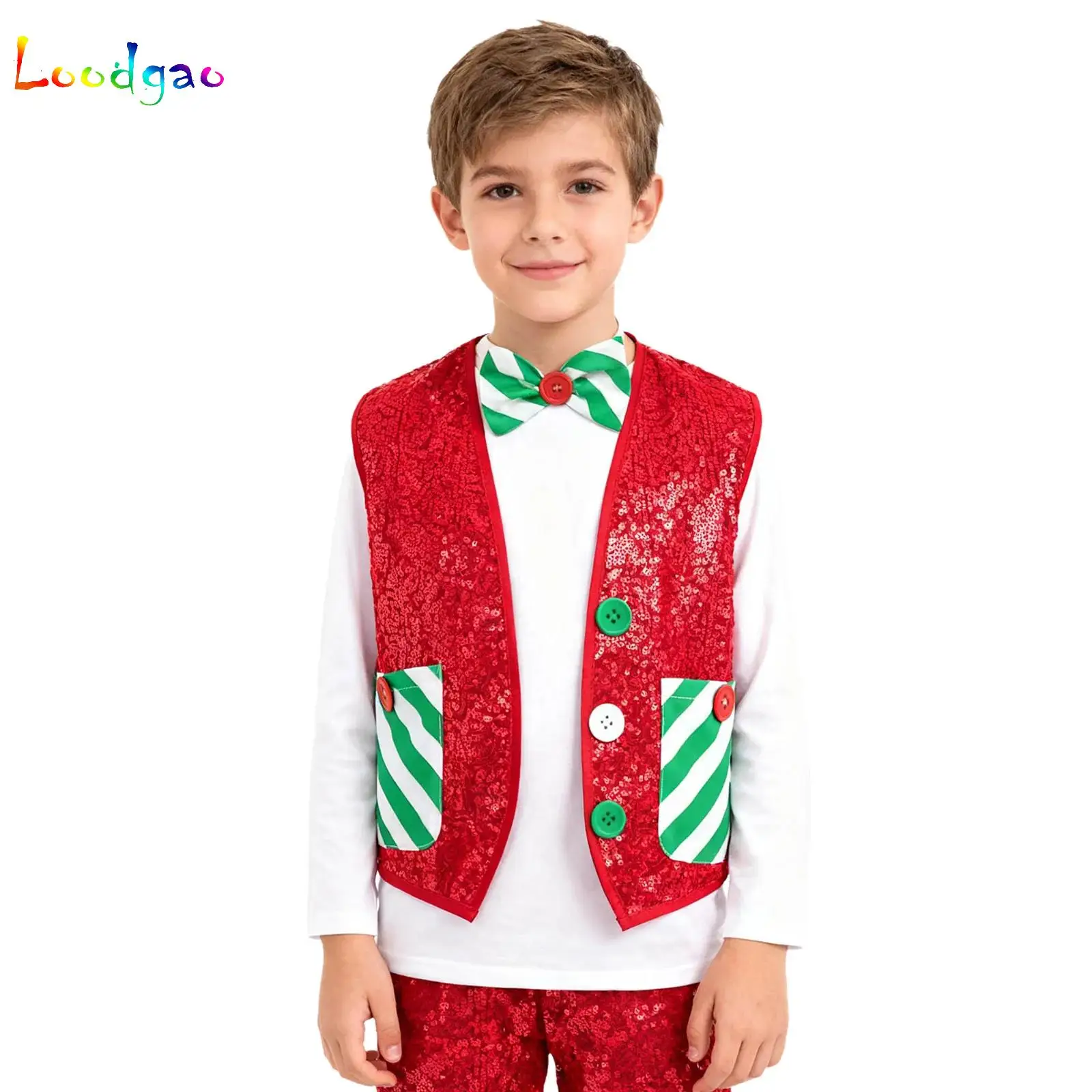 Kids Boys Sparkly Sequins Christmas Santa Elf Vest Sleeveless Waistcoat Jacket with a Bow Tie for Latin Jazz Disco Dance Costume
Kids Boys Sparkly Sequins Christmas Santa Elf Vest Sleeveless Waistcoat Jacket with a Bow Tie for Latin Jazz Disco Dance Costume
