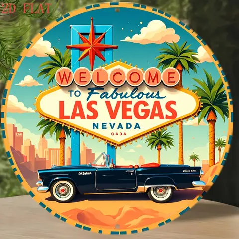 1pc Vintage Las Vegas Nevada Neon Sign - Retro Decor with Classic Car & Palm Trees - Heavy-Duty Metal Wall Art for Home, Bar