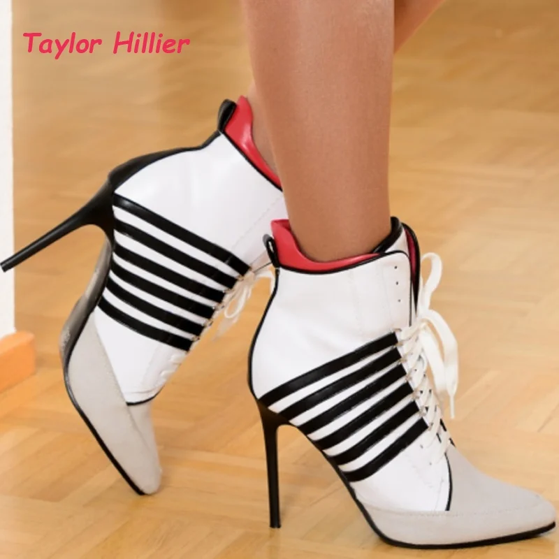 White Black Pointed Toe Stiletto Heel Ankle Boots Women Striped Lace-Up Ladies Stylish Street Style Fashion Party Shoes
White Black Pointed Toe Stiletto Heel Ankle Boots Women Striped Lace-Up Ladies Stylish Street Style Fashion Party Shoes