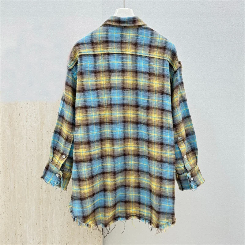 Women's shirt New autumn 2025 washed tassel lapel long sleeved top pure cotton checkered Women's blouse Couple loose thin coat
Women's shirt New autumn 2025 washed tassel lapel long sleeved top pure cotton checkered Women's blouse Couple loose thin coat