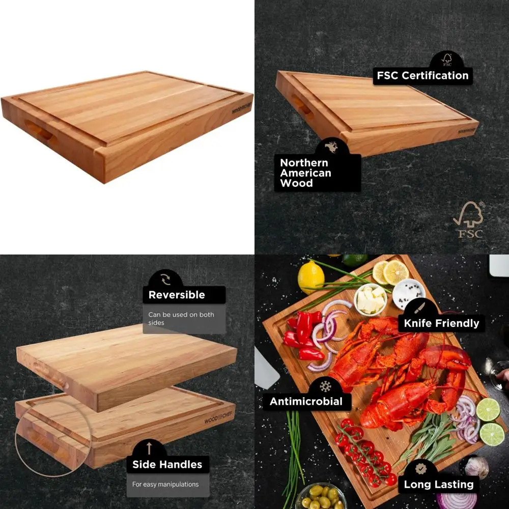 Reversible Cherry Wood Butcher Block with Juice Groove for Meat Cutting and Kitchen Use
Reversible Cherry Wood Butcher Block with Juice Groove for Meat Cutting and Kitchen Use