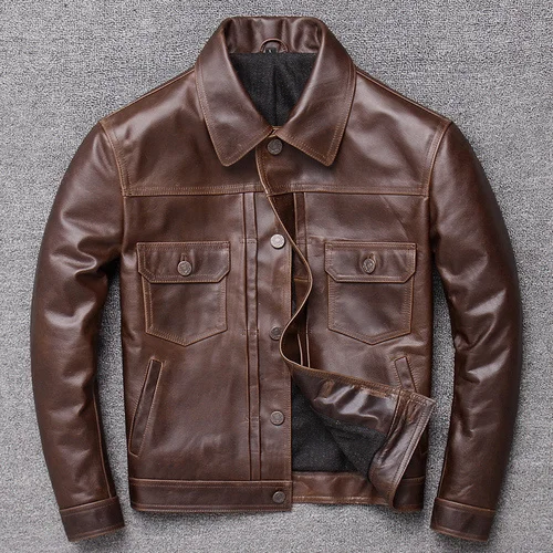 Men's Leather 2023 Jacket Real Genuine Cow Leather Coat Spring Autumn Cowhide Vintage Leather Jackets Brown
Men's Leather 2023 Jacket Real Genuine Cow Leather Coat Spring Autumn Cowhide Vintage Leather Jackets Brown