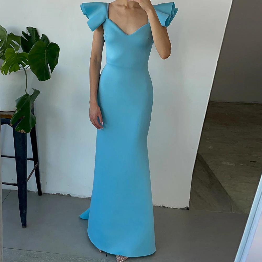 Square Neck Jersey Sleeveless Straight Floor Length Evening Dress Elegant Solid Blue Pleats Sweep Train Bespoke Occasion Gowns
Square Neck Jersey Sleeveless Straight Floor Length Evening Dress Elegant Solid Blue Pleats Sweep Train Bespoke Occasion Gowns