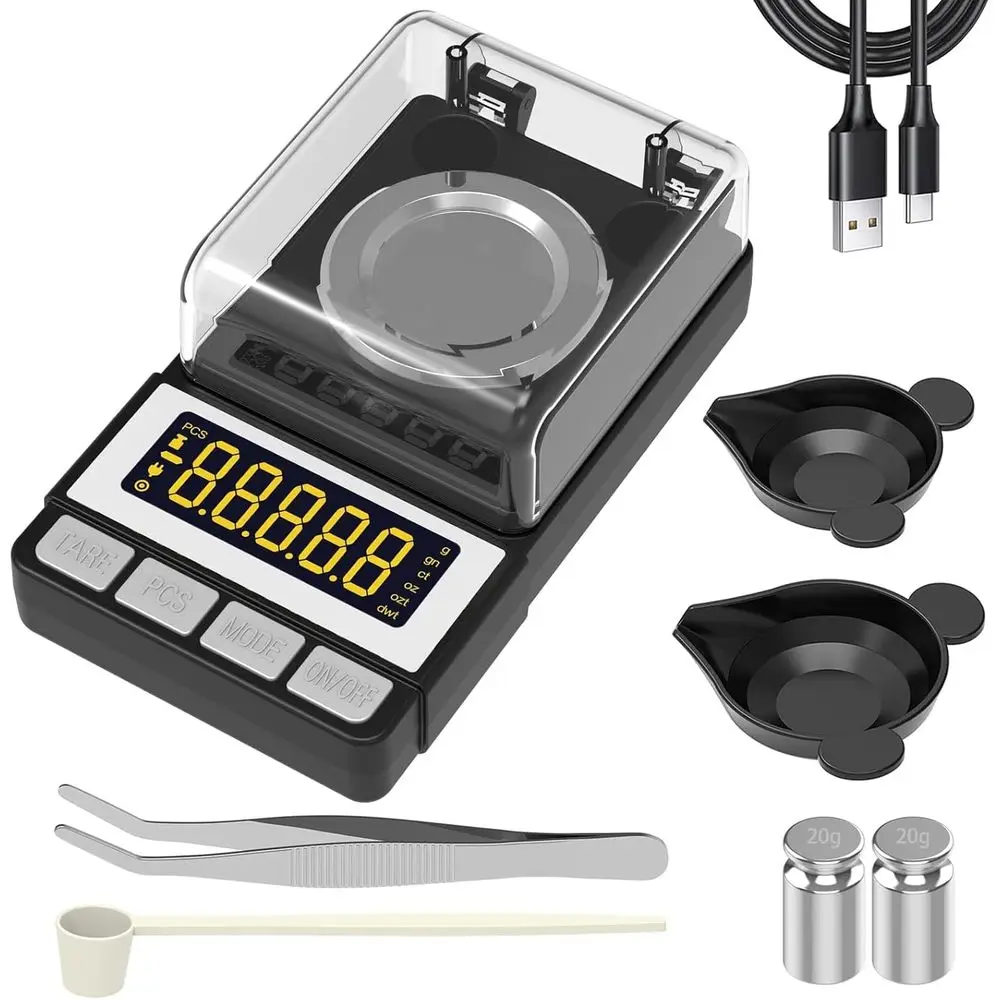 High Precision 50g/0.001g Scale with 2x20g Cation Weights, Large LCD, for Reloading, Gold, Medicine Powder, Battery Included
High Precision 50g/0.001g Scale with 2x20g Cation Weights, Large LCD, for Reloading, Gold, Medicine Powder, Battery Included