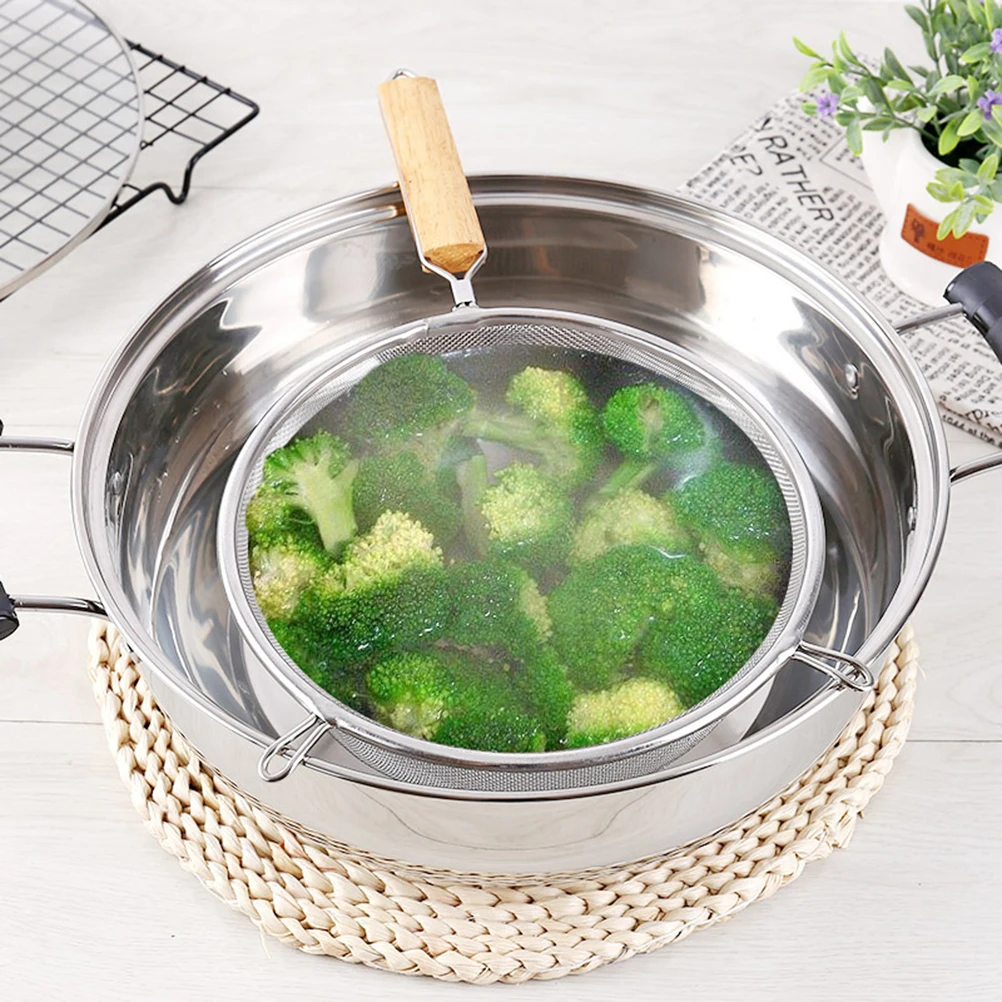 Stainless Steel Round Sieve Filter Strainer Baking Gadget Home Restaurant Kitchen Tool Rustproof Double Hook Wood Handle
Stainless Steel Round Sieve Filter Strainer Baking Gadget Home Restaurant Kitchen Tool Rustproof Double Hook Wood Handle