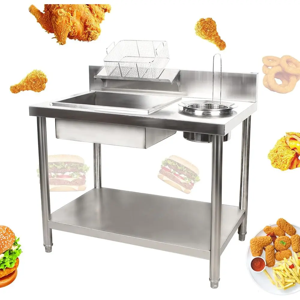 Commercial Stainless Steel Breading Table for Chicken, 39.37 x 25.2 x 37.4, Ideal for Burger and Fast Food Restaurants
Commercial Stainless Steel Breading Table for Chicken, 39.37 x 25.2 x 37.4, Ideal for Burger and Fast Food Restaurants