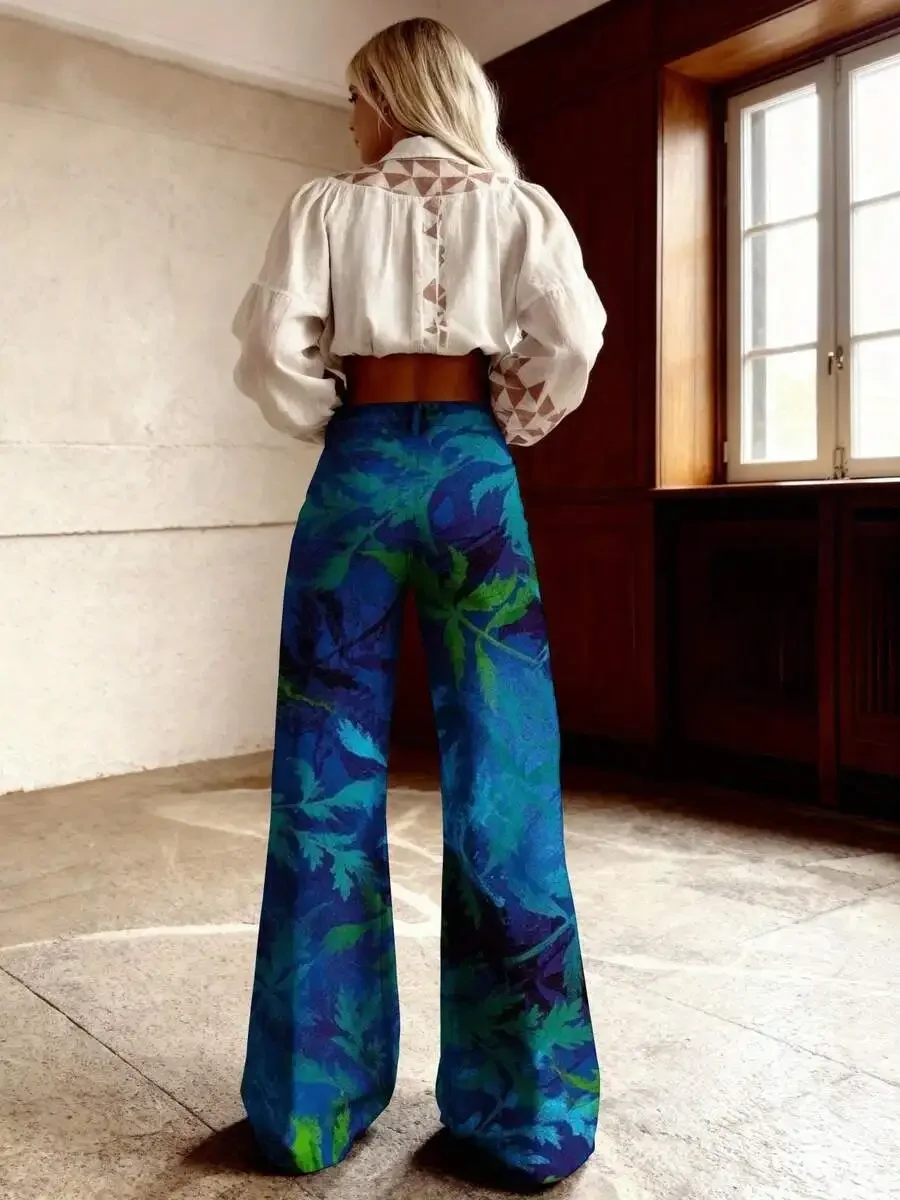 Womens Vintage Wide Leg Pants Blue Green Leaf Print Button Fly Maxi Trousers Casual Outdoor Wear
Womens Vintage Wide Leg Pants Blue Green Leaf Print Button Fly Maxi Trousers Casual Outdoor Wear