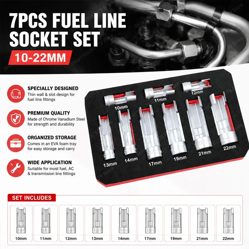 9-Piece Open Oil Line Removal Socket Set, Slotted Oxygen Sensor, Wrench Hand Removal Tool And Thread Mill, Auto Repair Tools.
9-Piece Open Oil Line Removal Socket Set, Slotted Oxygen Sensor, Wrench Hand Removal Tool And Thread Mill, Auto Repair Tools.