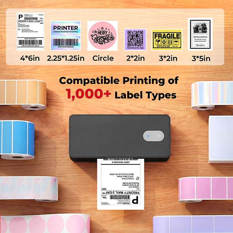 4x6-inch shipping label printer wireless express waybill address barcode QR code sticker label thermal printer supports Phone&PC
4x6-inch shipping label printer wireless express waybill address barcode QR code sticker label thermal printer supports Phone&PC