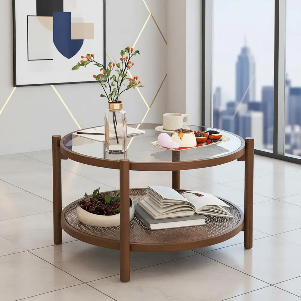 Журнальный столик из ротанга в богемном стиле со стеклянной столешницей и полкой для хранения для гостиных
Журнальный столик из ротанга в богемном стиле со стеклянной столешницей и полкой для хранения для гостиных