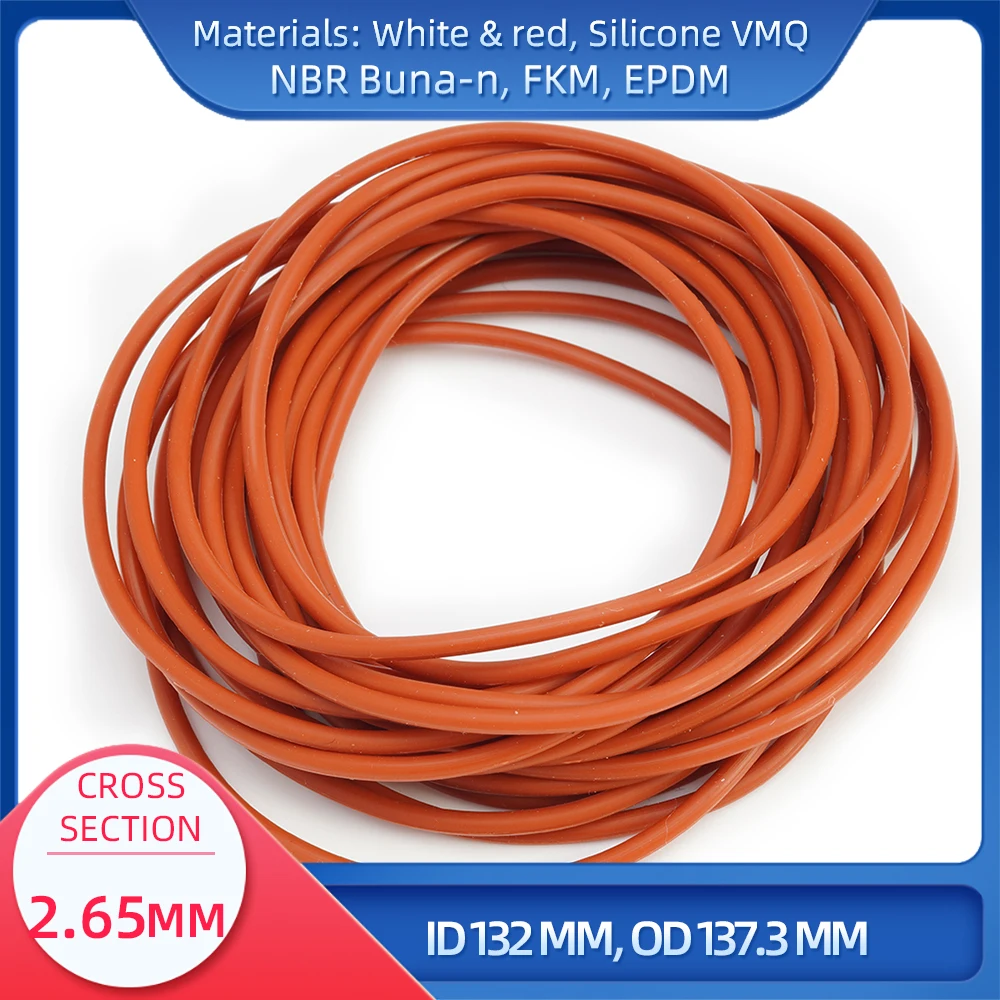O Ring CS 2.65 mm ID 132 mm OD 137.3 mm Material With Silicone VMQ NBR FKM EPDM ORing Seal Gaske
O Ring CS 2.65 mm ID 132 mm OD 137.3 mm Material With Silicone VMQ NBR FKM EPDM ORing Seal Gaske