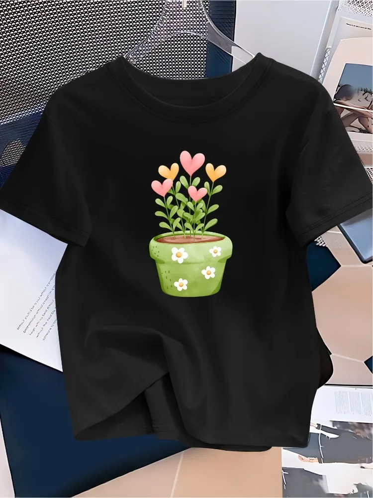 2025 Fashionable Women's Casual T-Shirt Heart-Shaped Plant Pot with Letter Print Loose-Fit Crew Neck Simple Short-Sleeve Shirt
2025 Fashionable Women's Casual T-Shirt Heart-Shaped Plant Pot with Letter Print Loose-Fit Crew Neck Simple Short-Sleeve Shirt