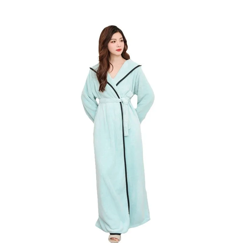 Women's Winter Bathrobe Hooded Long Sleeve Solid Kimono with Sashes Coral Velvet Long Sleeve Dressing Gown for Female
Women's Winter Bathrobe Hooded Long Sleeve Solid Kimono with Sashes Coral Velvet Long Sleeve Dressing Gown for Female