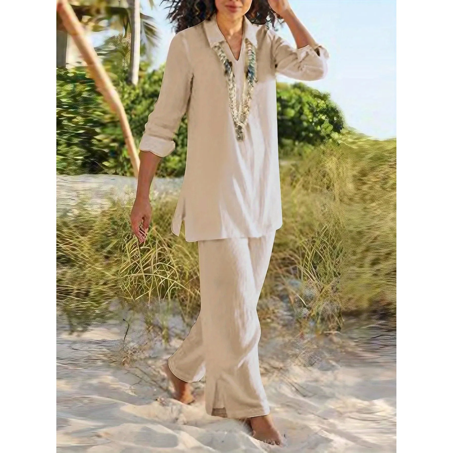 Retro Chinese Style Women's Fashion Set Summer Collection Vintage Trousers And Top Ensemble No Brand Registered Trademark
Retro Chinese Style Women's Fashion Set Summer Collection Vintage Trousers And Top Ensemble No Brand Registered Trademark