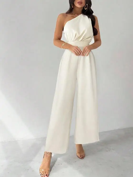 Women's Jumpsuit New Fashionable Elegant Style Solid Color Sloping Collar Design High Waisted Sleeveless Wide Leg Jumpsuit
Women's Jumpsuit New Fashionable Elegant Style Solid Color Sloping Collar Design High Waisted Sleeveless Wide Leg Jumpsuit