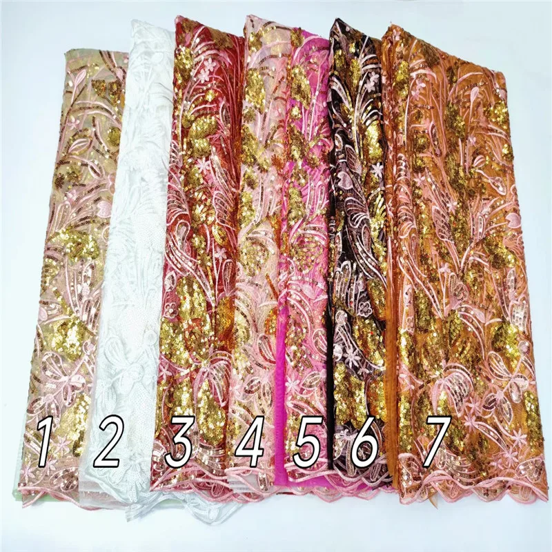 French Mesh Lace Fabric with Gold Sequins for Women, African Net, Party Dresses, High Quality, 2023 
French Mesh Lace Fabric with Gold Sequins for Women, African Net, Party Dresses, High Quality, 2023
