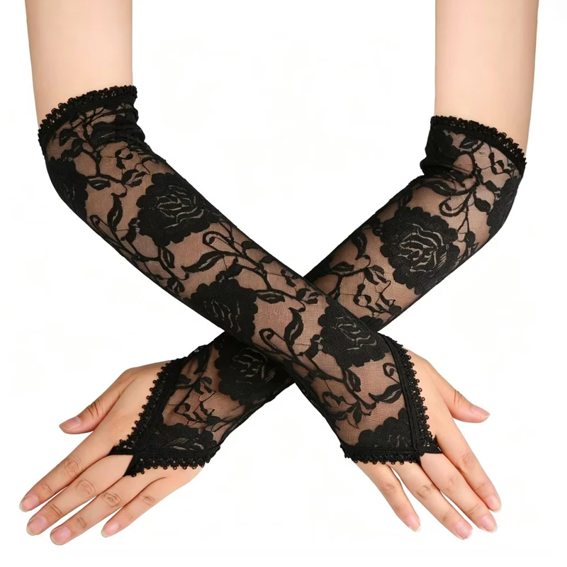 Floral Lace Long Fingerless Arm Sleeves Elastic Hollow Mesh Fingerless Gloves Wedding Bridal Cosplay Party Costume Accessories
Floral Lace Long Fingerless Arm Sleeves Elastic Hollow Mesh Fingerless Gloves Wedding Bridal Cosplay Party Costume Accessories