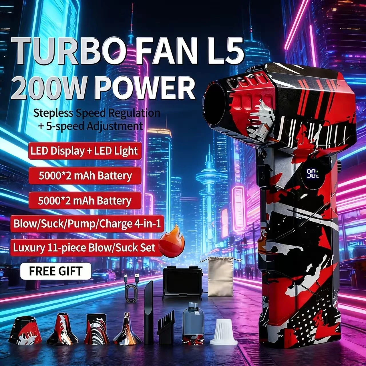 Мощный турбоструйный фен L5, с вращающейся скоростью 250 000 об/мин и скоростью ветра 53 м/с, перезаряжаемый, бесщеточный двигатель.
Мощный турбоструйный фен L5, с вращающейся скоростью 250 000 об/мин и скоростью ветра 53 м/с, перезаряжаемый, бесщеточный двигатель.