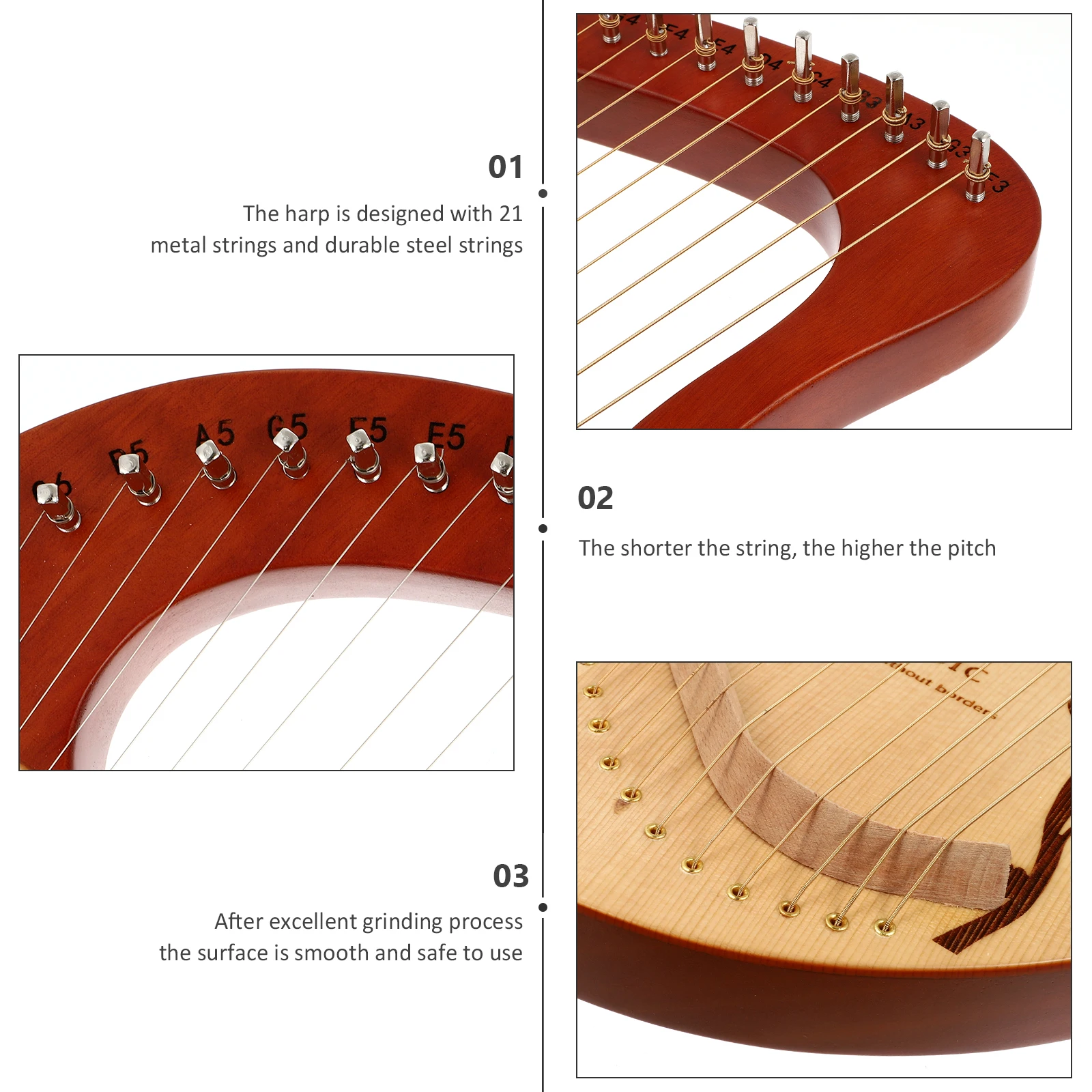 1 set 21 String Portable Harp Small Wood Lyre Ancient Style Easy Hold Spruce Handheld Sturdy Durable Smooth Surface for Kids 
1 set 21 String Portable Harp Small Wood Lyre Ancient Style Easy Hold Spruce Handheld Sturdy Durable Smooth Surface for Kids
