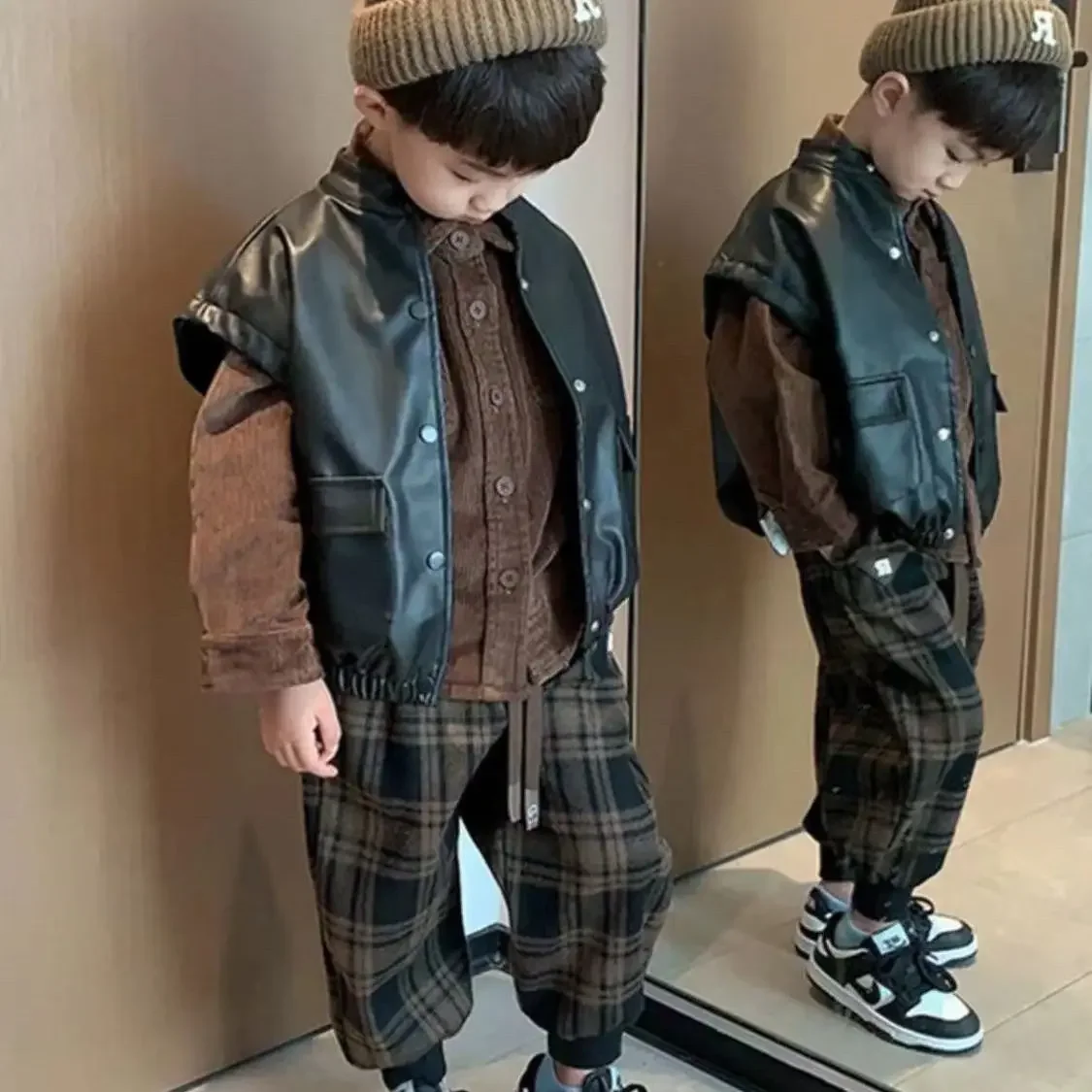 Kid Children baby toddler Boys Fashion Handsome clothe 3 PCS set Spring Autumn Clothing set Leather vest+ Shirt+Loose Plaid Pant
Kid Children baby toddler Boys Fashion Handsome clothe 3 PCS set Spring Autumn Clothing set Leather vest+ Shirt+Loose Plaid Pant