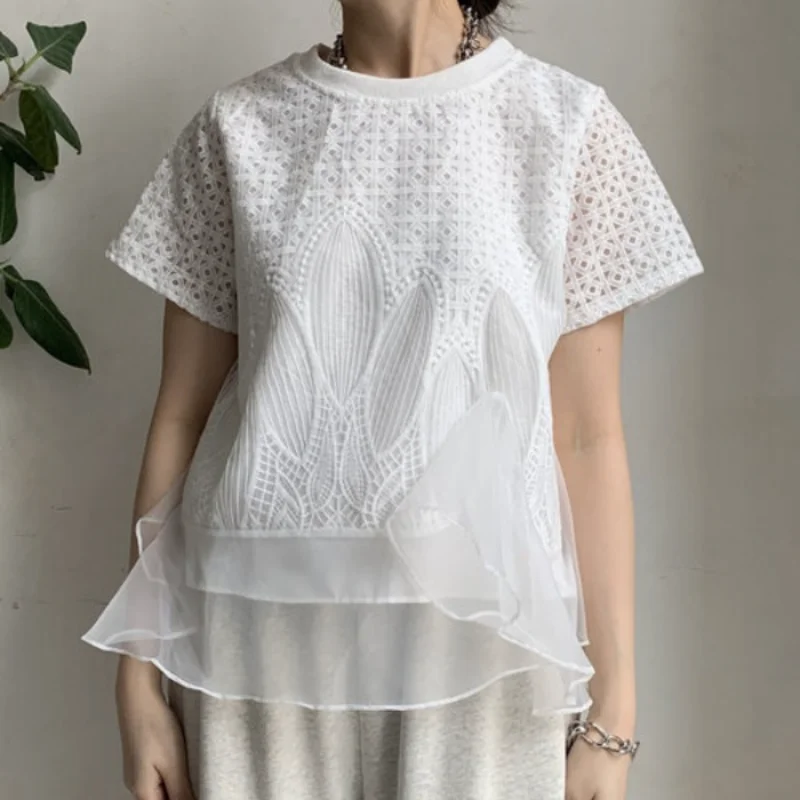 Hook Flower Hollow Out Blouse Women's 2025 Summer New O-Neck Short Sleeve Patchwork Stylish Asymmetrical Casual Loose Shirt Tops
Hook Flower Hollow Out Blouse Women's 2025 Summer New O-Neck Short Sleeve Patchwork Stylish Asymmetrical Casual Loose Shirt Tops