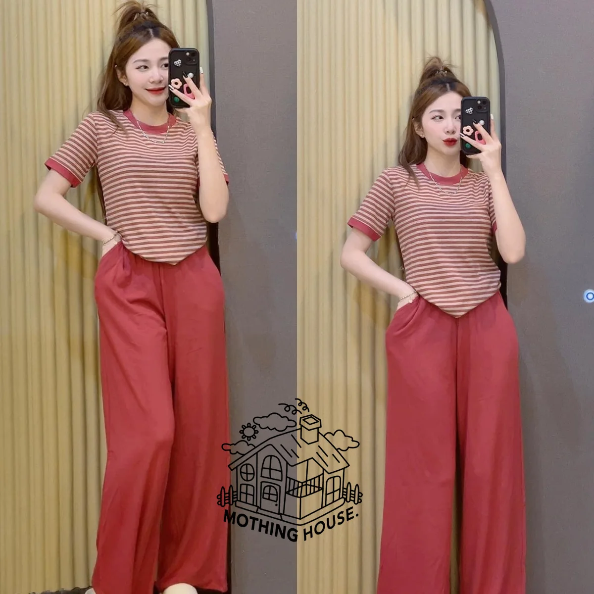Spring and Summer New High-end Casual Striped Top+wide Leg Pants Two-piece Set
Spring and Summer New High-end Casual Striped Top+wide Leg Pants Two-piece Set