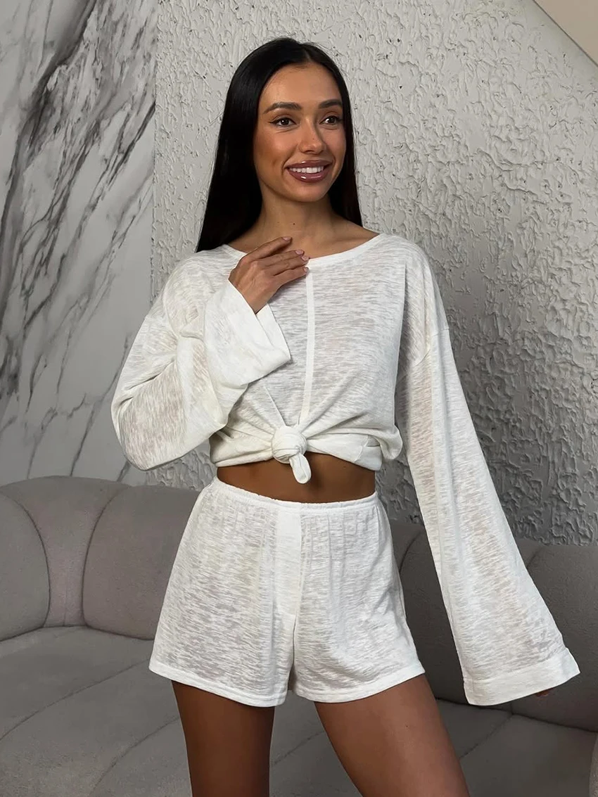 Marthaqiqi White Loose Female Sleepwear 2 Piece Set Sexy O-Neck Pajamas Long Sleeve Nightgowns Shorts Casual Home Clothes Women
Marthaqiqi White Loose Female Sleepwear 2 Piece Set Sexy O-Neck Pajamas Long Sleeve Nightgowns Shorts Casual Home Clothes Women