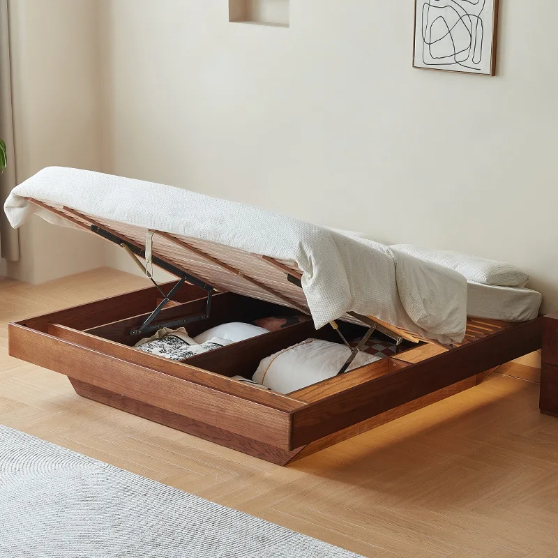 Minimalist modern tatami floor-to-ceiling bedside bed frame high box storage retro style furniture suspended solid wood bed
Minimalist modern tatami floor-to-ceiling bedside bed frame high box storage retro style furniture suspended solid wood bed