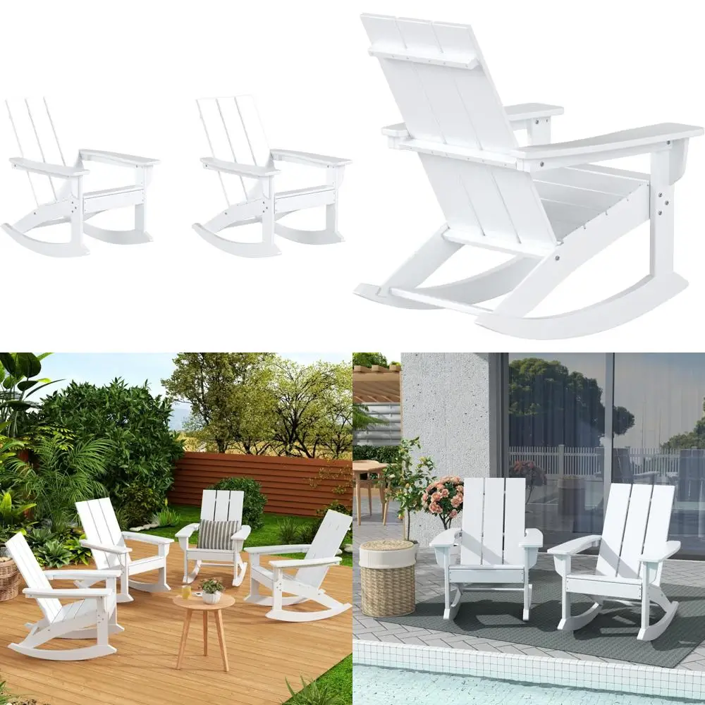 "Weather-Resistant Poly Lumber Patio Rocking Chairs, Set of 2, Modern Farmhouse Style in White Adirondack Rocker"
"Weather-Resistant Poly Lumber Patio Rocking Chairs, Set of 2, Modern Farmhouse Style in White Adirondack Rocker"