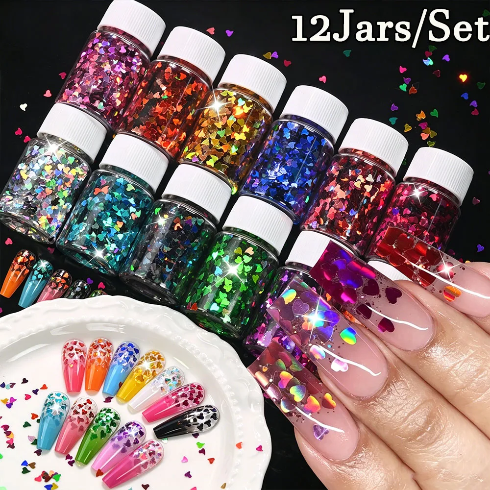 12Jars Holographic Heart Nail Glitter Sequins Sparkly Rainbow Laser Iridescent Heart-Shaped Nail Chip Flakes DIY Nail Supplies
12Jars Holographic Heart Nail Glitter Sequins Sparkly Rainbow Laser Iridescent Heart-Shaped Nail Chip Flakes DIY Nail Supplies