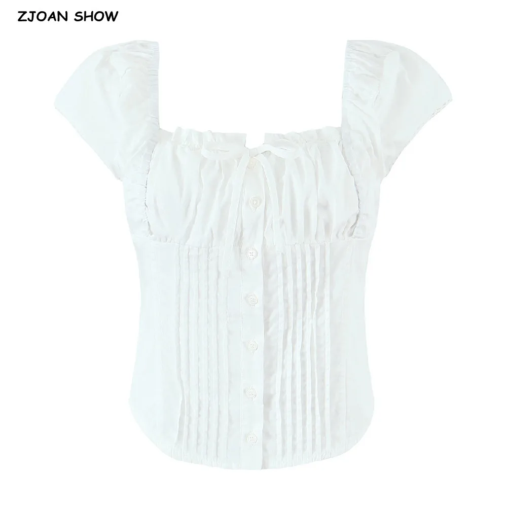 Sexy Corset White Bow Ruched Chest Elastic Square Collar Short Sleeve Shirt Women Elastic Shoulder Center Buttons Crop Tops
Sexy Corset White Bow Ruched Chest Elastic Square Collar Short Sleeve Shirt Women Elastic Shoulder Center Buttons Crop Tops