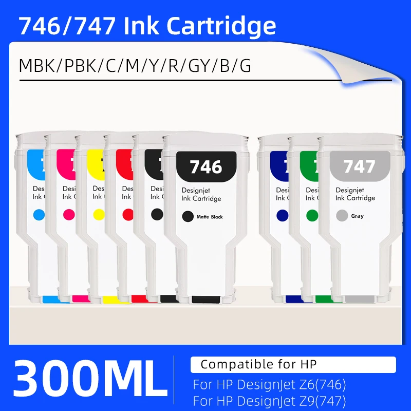 300ML 746 747 Compatible Ink Cartridge For HP DesignJet Z6 Z9 Z9+ Printer P2V78A P2V79A P2V80A With pigment ink and stable chip
300ML 746 747 Compatible Ink Cartridge For HP DesignJet Z6 Z9 Z9+ Printer P2V78A P2V79A P2V80A With pigment ink and stable chip