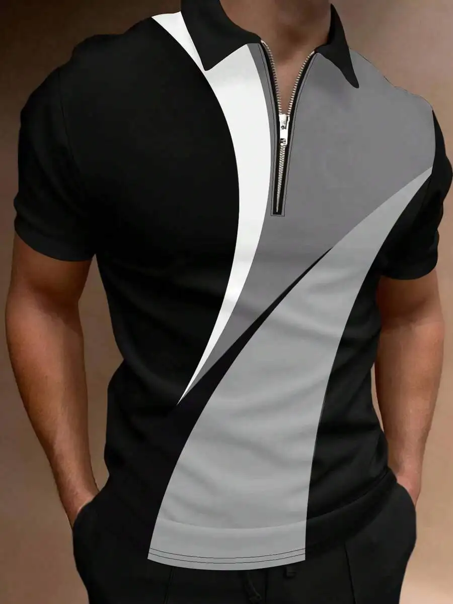 Men Short Sleeve Half Placket Zipper Color Block Casual Shirt
Men Short Sleeve Half Placket Zipper Color Block Casual Shirt