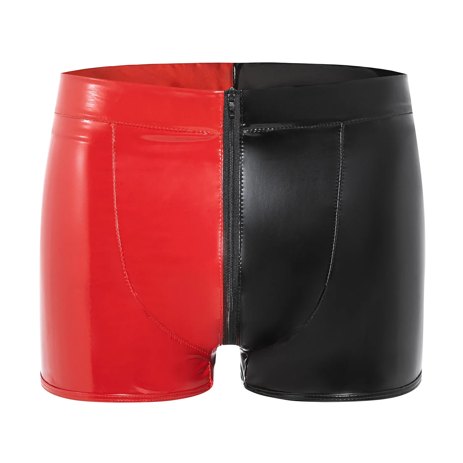 Men Shiny PVC Leather Boxer Shorts Bulge Pouch Zipper Underpants Wet Look Underwear Red&Black Patchwork Trunks Sexy Male Panties
Men Shiny PVC Leather Boxer Shorts Bulge Pouch Zipper Underpants Wet Look Underwear Red&Black Patchwork Trunks Sexy Male Panties