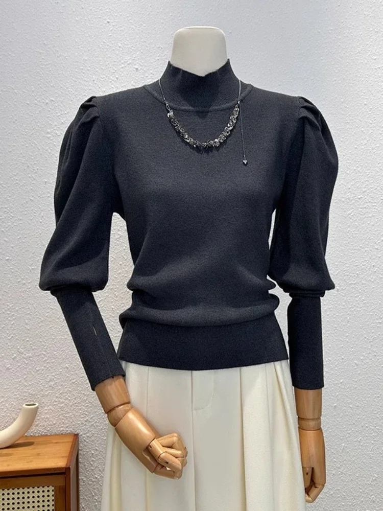 Fashion Half-Turtleneck Top Sweater New Long Sleeve Pullover Solid Bubble Sleeve Korean Y2k Slim Fit Sweater Knitted Shirt Women
Fashion Half-Turtleneck Top Sweater New Long Sleeve Pullover Solid Bubble Sleeve Korean Y2k Slim Fit Sweater Knitted Shirt Women