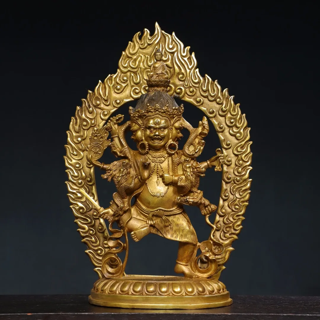 13"Tibetan Temple Collection Old Bronze Cinnabar Mud gold Six arm Mahakala Backlight Buddha Lotus Platform Worship Hall
13"Tibetan Temple Collection Old Bronze Cinnabar Mud gold Six arm Mahakala Backlight Buddha Lotus Platform Worship Hall