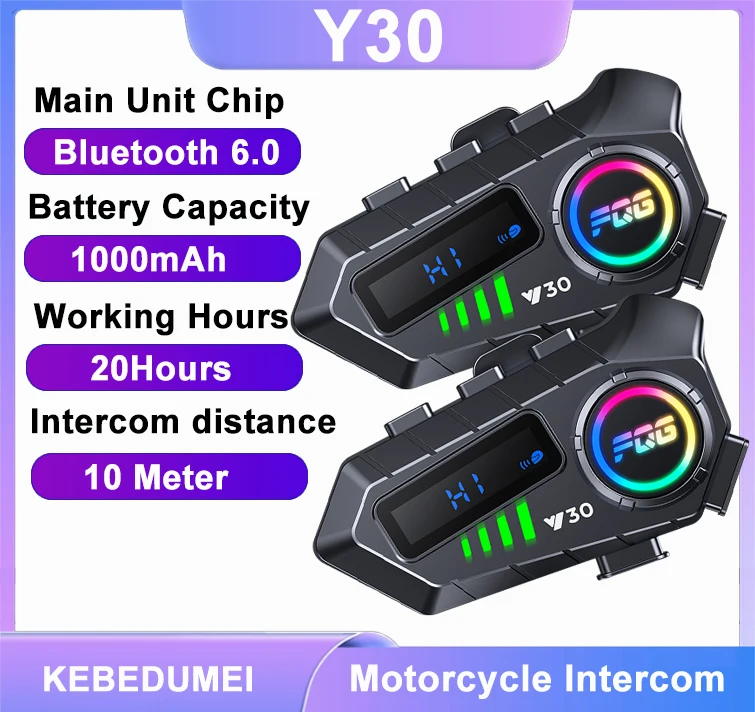 1/2Pcs Y30 Motorcycle Intercom Bluetooth 6.0 Headset Helmet Moto intercomunicador For 2 Riders Voice Control Earphone 1000mAh
1/2Pcs Y30 Motorcycle Intercom Bluetooth 6.0 Headset Helmet Moto intercomunicador For 2 Riders Voice Control Earphone 1000mAh